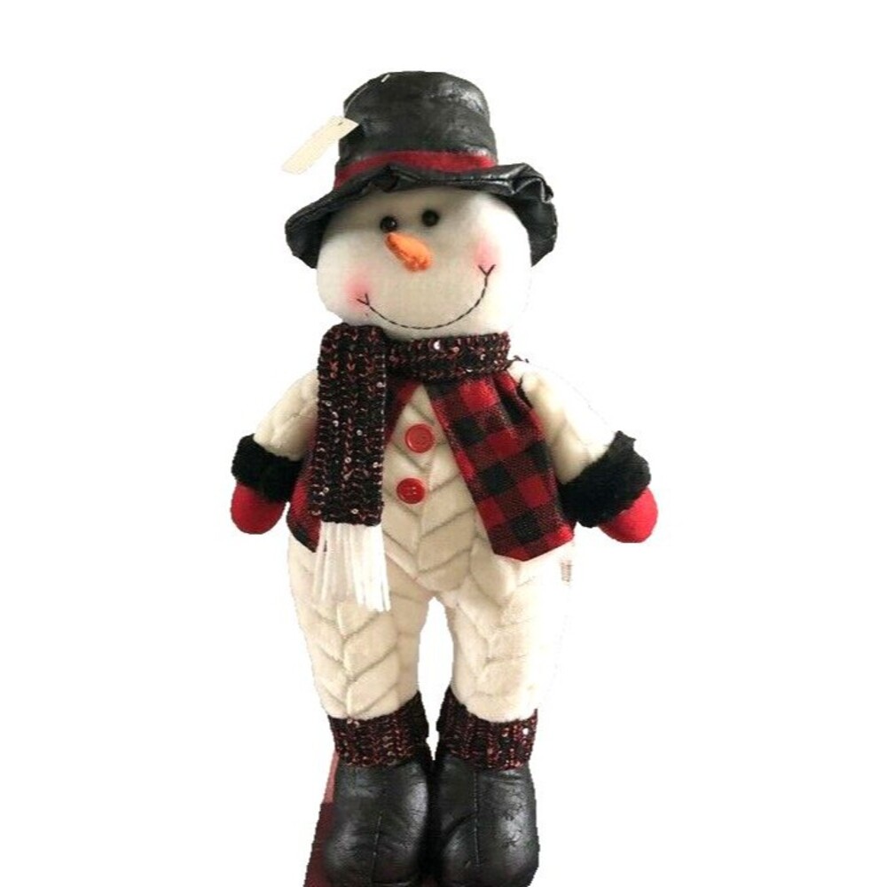 Christmas Snowman Plush Standing Decoration Buffalo Plaid 18" Country Winter
